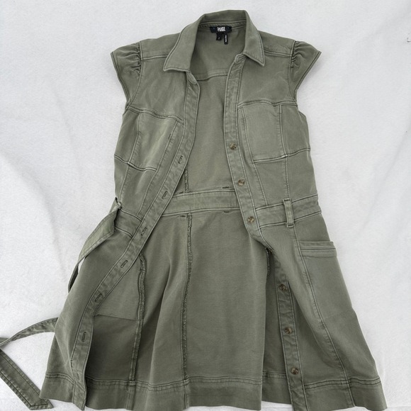 PAIGE Dresses & Skirts - Paige Womens Olive Green Button Front Utility Mini Dress Ruffle Sleeve Size 2